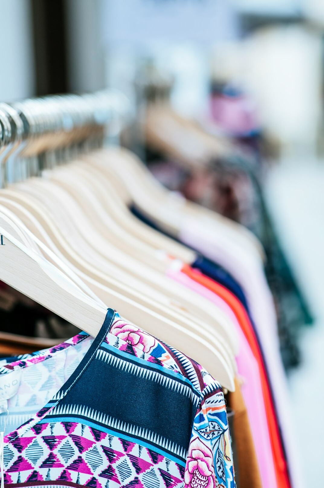 Fashion boutique clothing rack with colorful garments